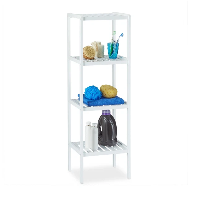 Scaffale Da Terra Per Bagno In Bambù 4 Ripiani - Deluxe - Ecologico, Naturale, Misure 35,6x25,4x86,4 Cm