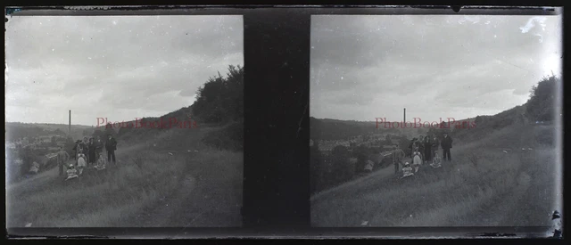 Family Campaign c1930 Photo NEGATIVE Stereo Glass Plate Vintage V33L25n32 2