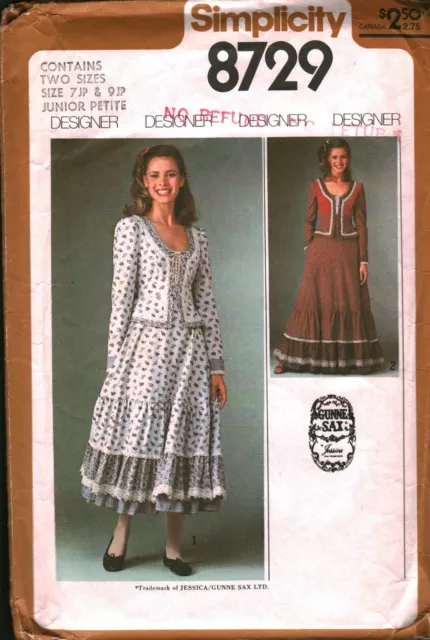 8729 Vintage Simplicity Sewing Pattern Juniors Gunne Sax Dress McClintock HTF
