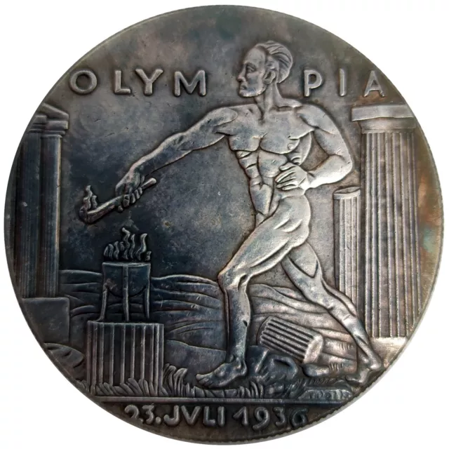 Copia medaglia moneta Germania 1936 Olimpiadi Berlino Goetz fiaccola 38.36mm