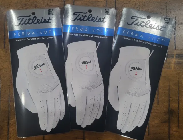 Men's Titleist Perma Soft Golf Gloves (3pk, Pearl White, Cadet Large)