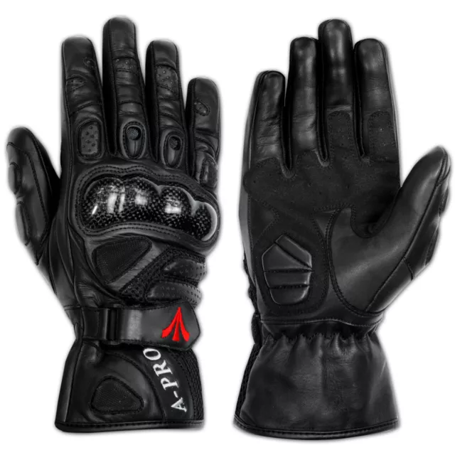 Gants Motard Moto Scooter Napa Cuir Coque Protections Fibre Route Piste A-Pro