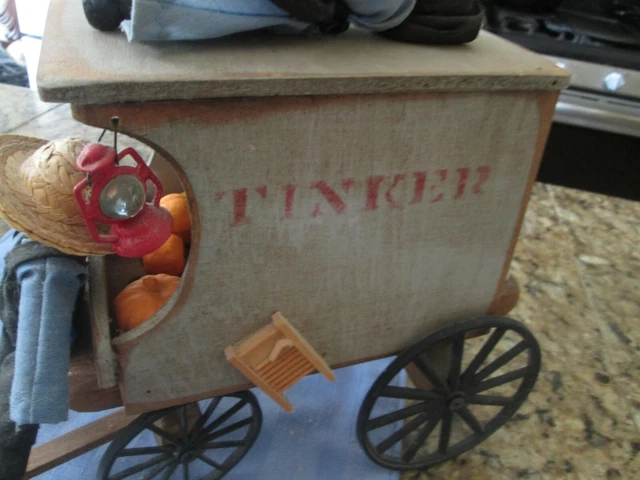 Antique Hand Made Wooden Tinker's Wagon With Amish Couple 4