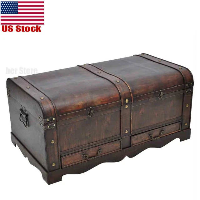 VINTAGE WOODEN TREASURE Chest Storage Trunk Organizer Box Coffee Table