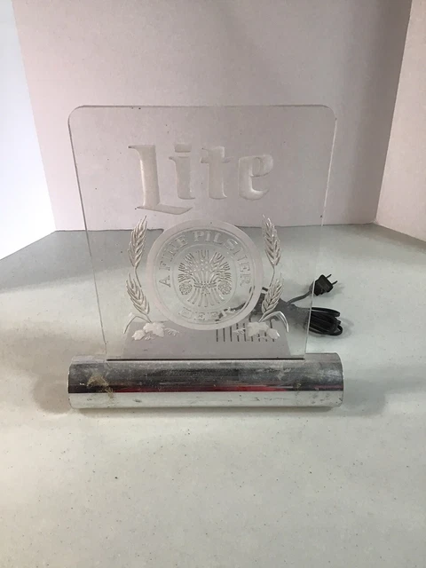 Vintage 1980's Miller Lite Beer Lighted Sign Acrylic Bar Top WORKS!