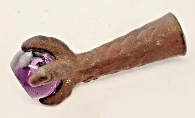 (1) Victorian Cast Metal Piano Stool Claw Foot w Purple Glass / CV Tools
