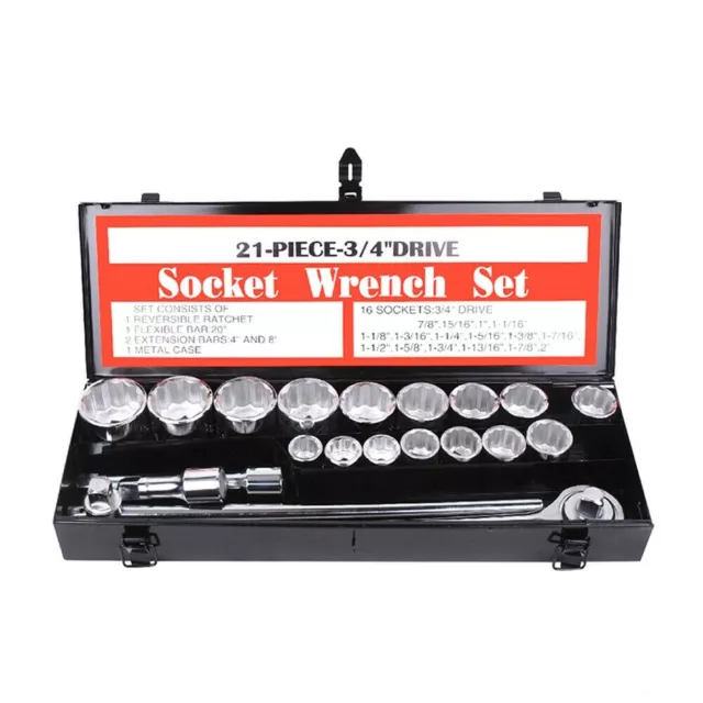 21-Piece 3/4" DR. Impact Socket Wrench Set Imperial Heavy Duty 7/8"-2" with Case