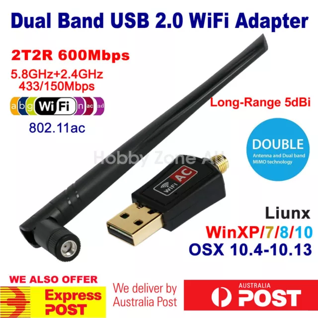 802.11ac AC600 USB WiFi Wireless Adapter Dongle WPS Dual Band 5dBi Antenna