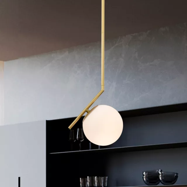 Gold Mid Century Modern Pendant Light White Glass Globe