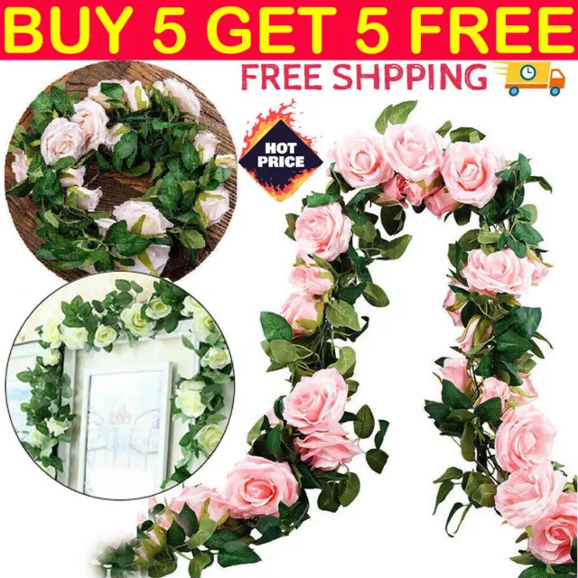 8ft Artificial Flower Silk Rose Leaf Garland Vine Ivy Home Wedding Garden Decor