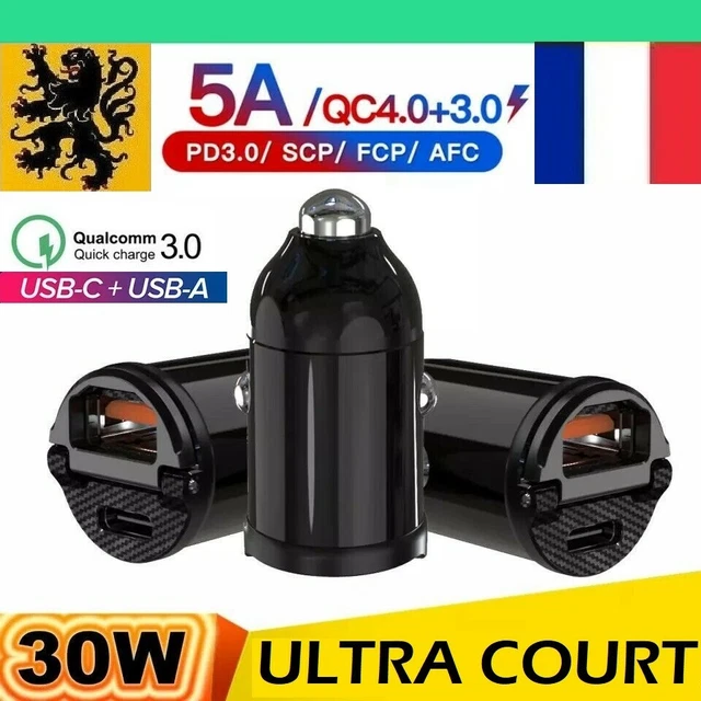 Chargeur voiture AUTO Rapide USB Allume Cigare 12/24V 30W⚡️ 5V 5A QC3.0 LED