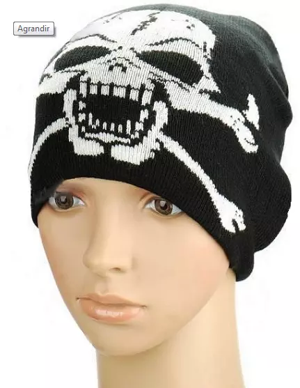 Bonnet Laine Acrylique Tete De Mort Unisexe Tricot Fin Double Fil Taille Unique