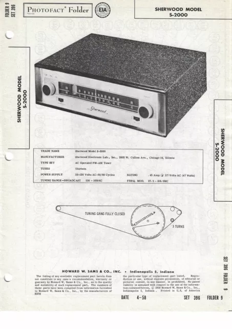 Orig. Photofact Folder Sherwood S-2000 - Schematic Set 396/Folder9- SP000023