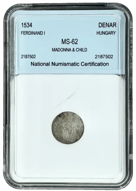 1534 HUNGARY King Ferdinand MADONNA & CHILD ANTIQUE Old Silver Denar Coin
