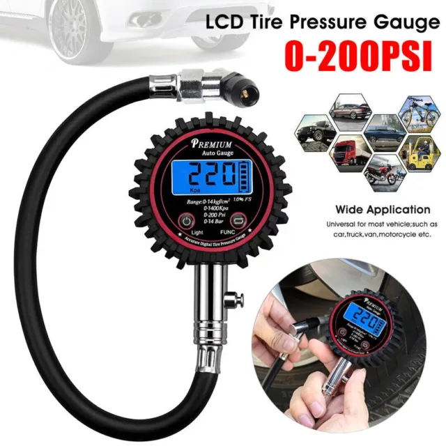 Perfect Digital LCD Tyre Tire Air Pump Pressure Gauge Tester 200PSI  Compressor