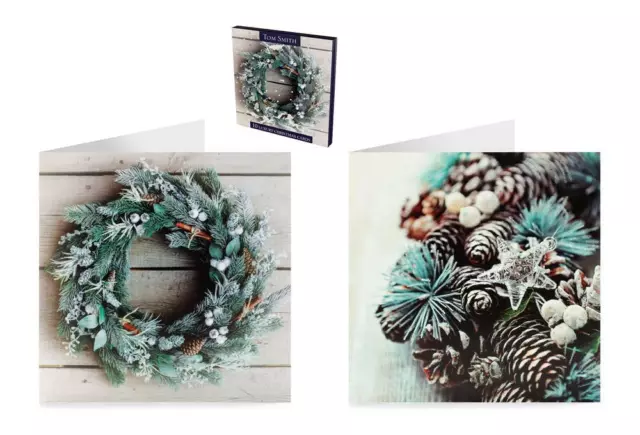 Pack of 10 Luxury Foliage Wreath Design Christmas Greeeting Cards