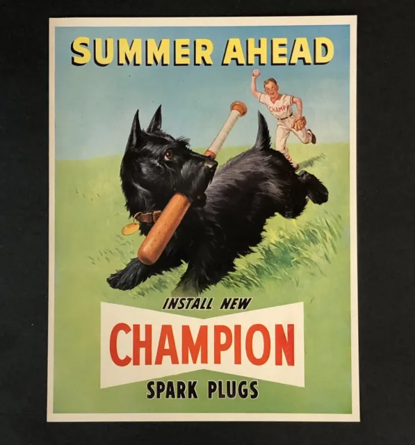 1950 Champion Spark Plugs Advertisement Scottish Terrior Baseball Vtg Print AD