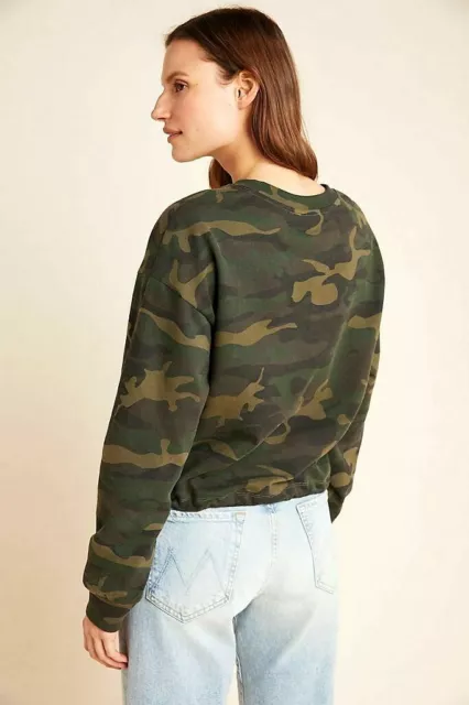 Anthropologie Lara Camo Sweatshirt Pullover Green Motif SZ S Adjustable Waist 3