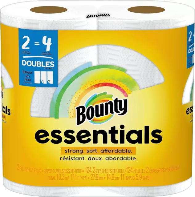 Bounty Essentials Select-A-Size Paper Towels White 2 Double Rolls Soft Towels