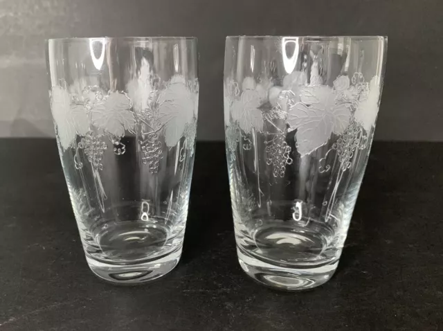 Vintage Bohemia Crystal Etched Grapevine x 2 Tumblers Water Glasses