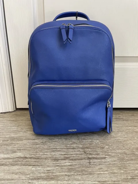 New Tumi Hudson French Blue Leather Laptop Backpack Purse