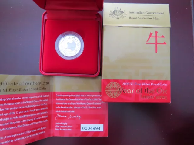 2009 $1 Silver Proof Coin - Year Of The Ox Lunar Series