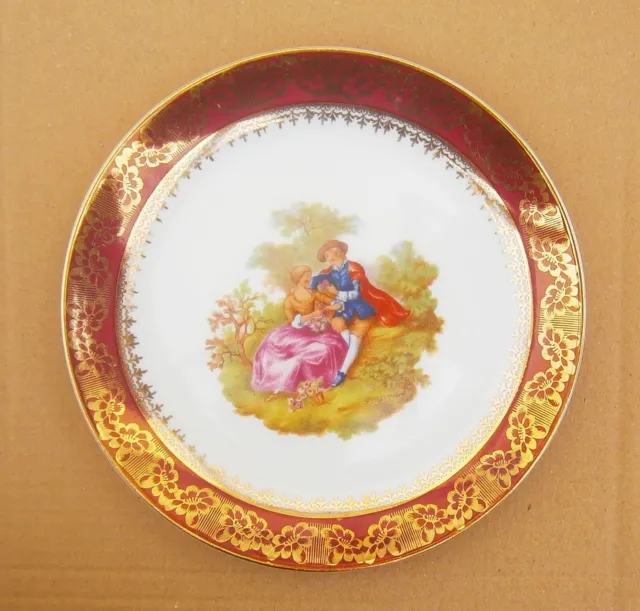 V188)  Limoges Fragonard Lovers pink boarder collectors decorative plate