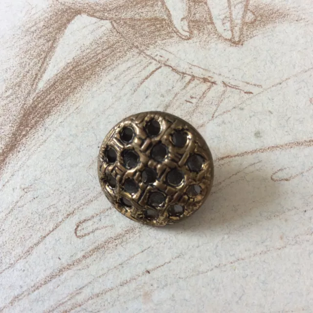 Bouton Ancien Métal Doré Ajouré et miroir en dessous 18 mm