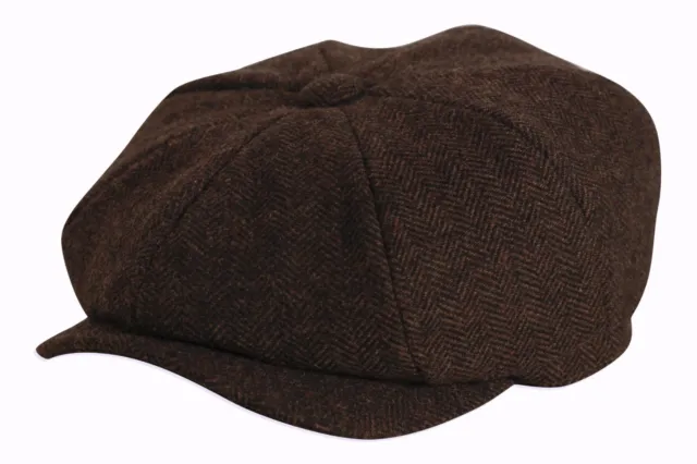 Shelby Brown Herringbone Wool Mix Newsboy Button Top Cap - Gamble & Gunn