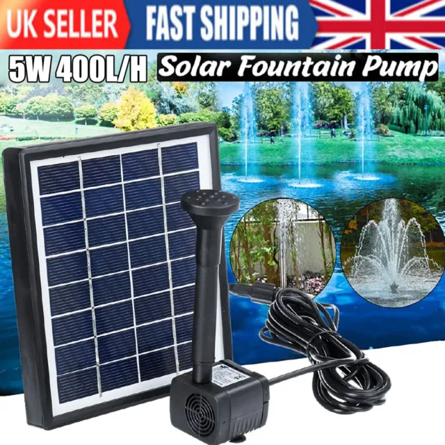 7W Solar Panel Powered Water Pump Garden Pond Floating Fountain with Nozzles