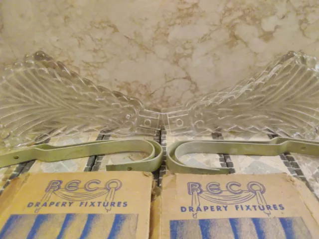 Vintage Drapery Curtain Tie Back Holder Set Glass Art Deco era BECO box no screw