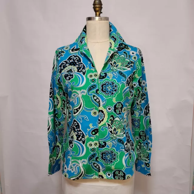 Womens Long Sleeve Shirt with Zip Front in a Paisley Print by Foxcroft Size 8