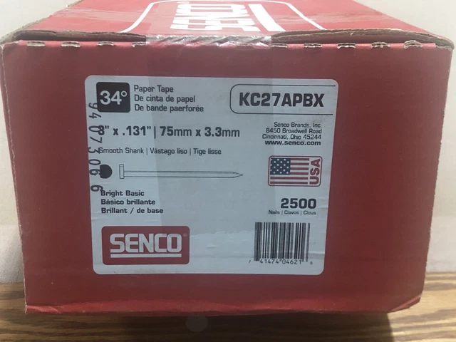 Senco KC27APBX Bright Steel Paper Tape Clipped Framing Nails 3 L x 0.1 Dia. in.
