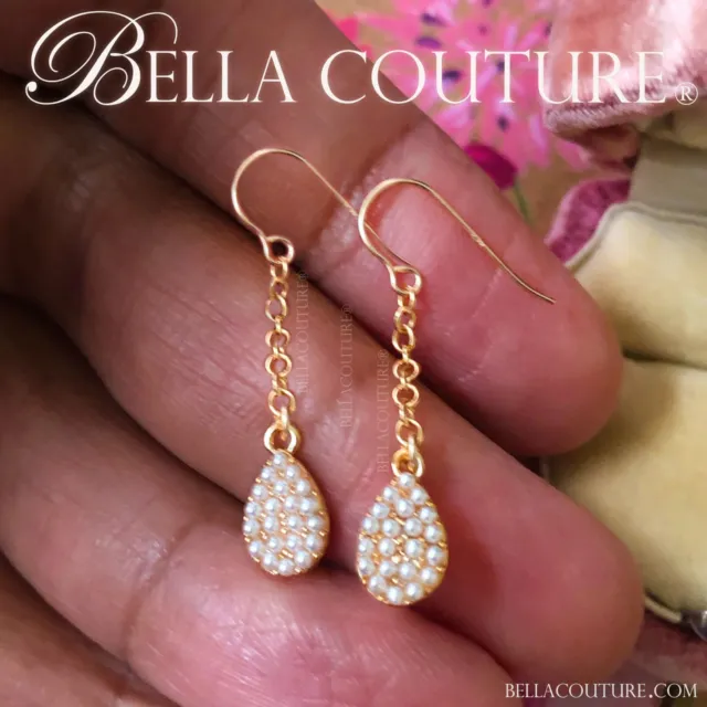 $495 New Victorian Style Seed Pearl 14K Gold Chandelier Vtg Dangle Drop Earrings 2