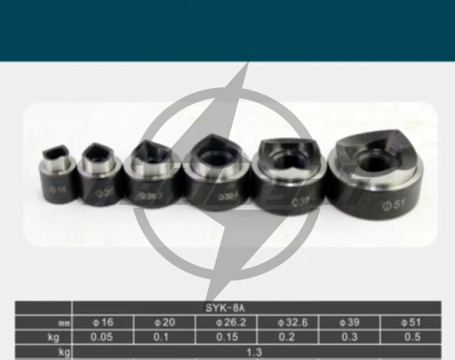 6 Die Hydraulic Knockout Punch Driver Kit Hole Tool molds 16-51MM