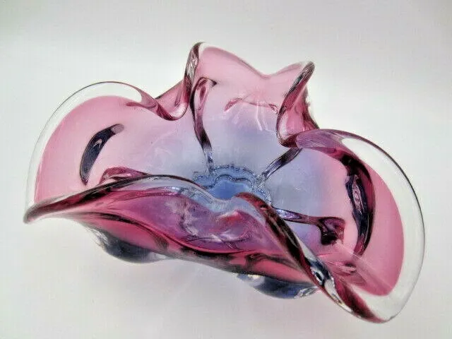 freeform Sommerso Chribska Purple & Pink art glass bowl dish