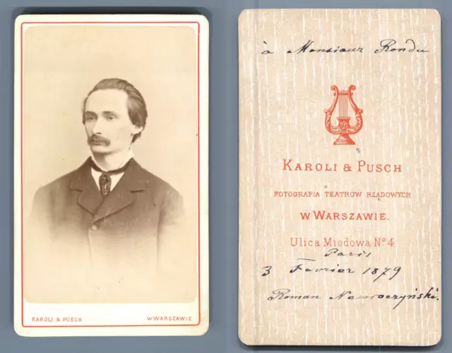 Karoli et Pusch, Warszawie, homme à identifier Vintage albumen  Carte de Visite,