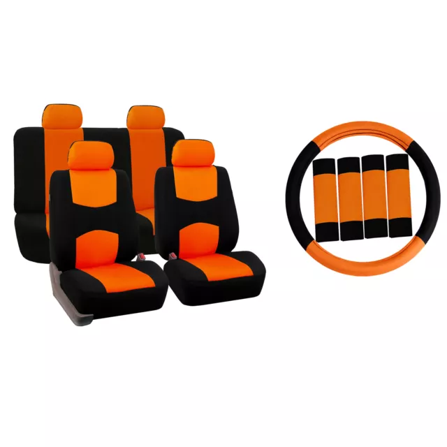 Car Seat Covers for Auto Orange w/ Steering Wheel/Belt Pads/4 Head Rests