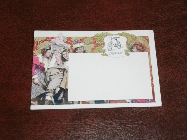 Original Walter Hampel Signed Art Nouveau Glamour Postcard - All Heil, Bicycle.