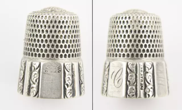 PAT 1885 Antique Sterling Silver Simons Bros. Fluted Octagon Thimble C Monogram