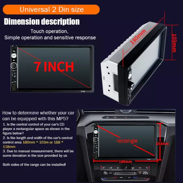 7" Double 2 DIN Car MP5 Player Bluetooth Touch Screen Stereo Radio With Camera 2