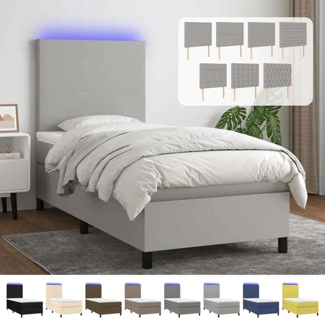 Cama box spring colchón y luces LED tela gris claro 140x200 cm vidaXL