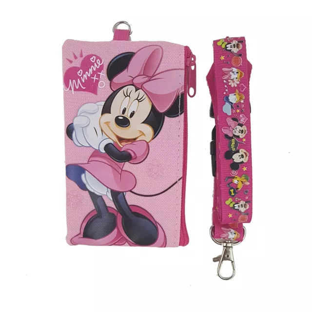 Disney Minnie Mouse ID Holder Lanyard with detachable Coin Purse Fastpass Ticket