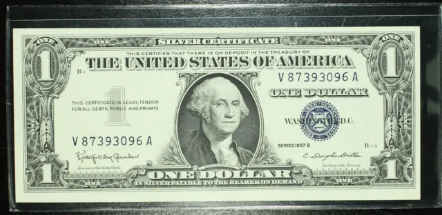 $1 Silver Certificate Series 1957 B. Crisp Uncirculated, Blue Seal. Lot # 3096