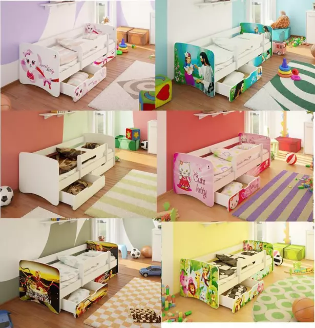 Juniorbett Kinderbett Bett Jugendbett mit Rausfallschutz 2 Schubladen + Matratze