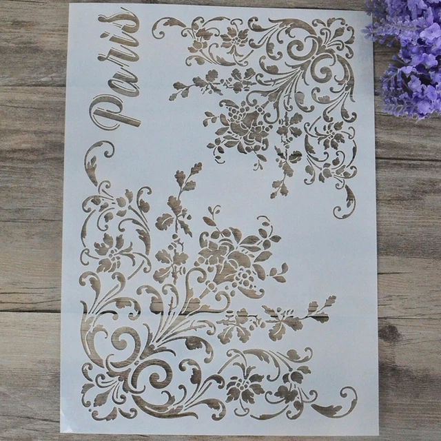 Stencil Reusable Alphabet Letter Design Hollow Floral Diy Layering Stencil For