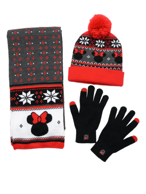 Disney Minnie Mouse Knit Beanie, Gloves & Scarf Womens Adult 3-Piece Winter Set 2
