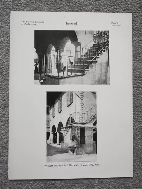 Schmiedeeisenschiene im Markthaus, Orta, Italien - antiker Druck - 1928