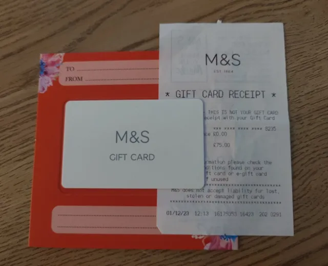 M&S Marks And Spencer Gift Credit Voucher £75 With Receipt