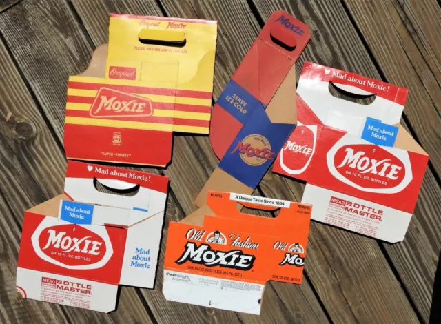 Lot 5 Vintage Moxie Soda Bottle Carriers Cartons Cardboard NICE!
